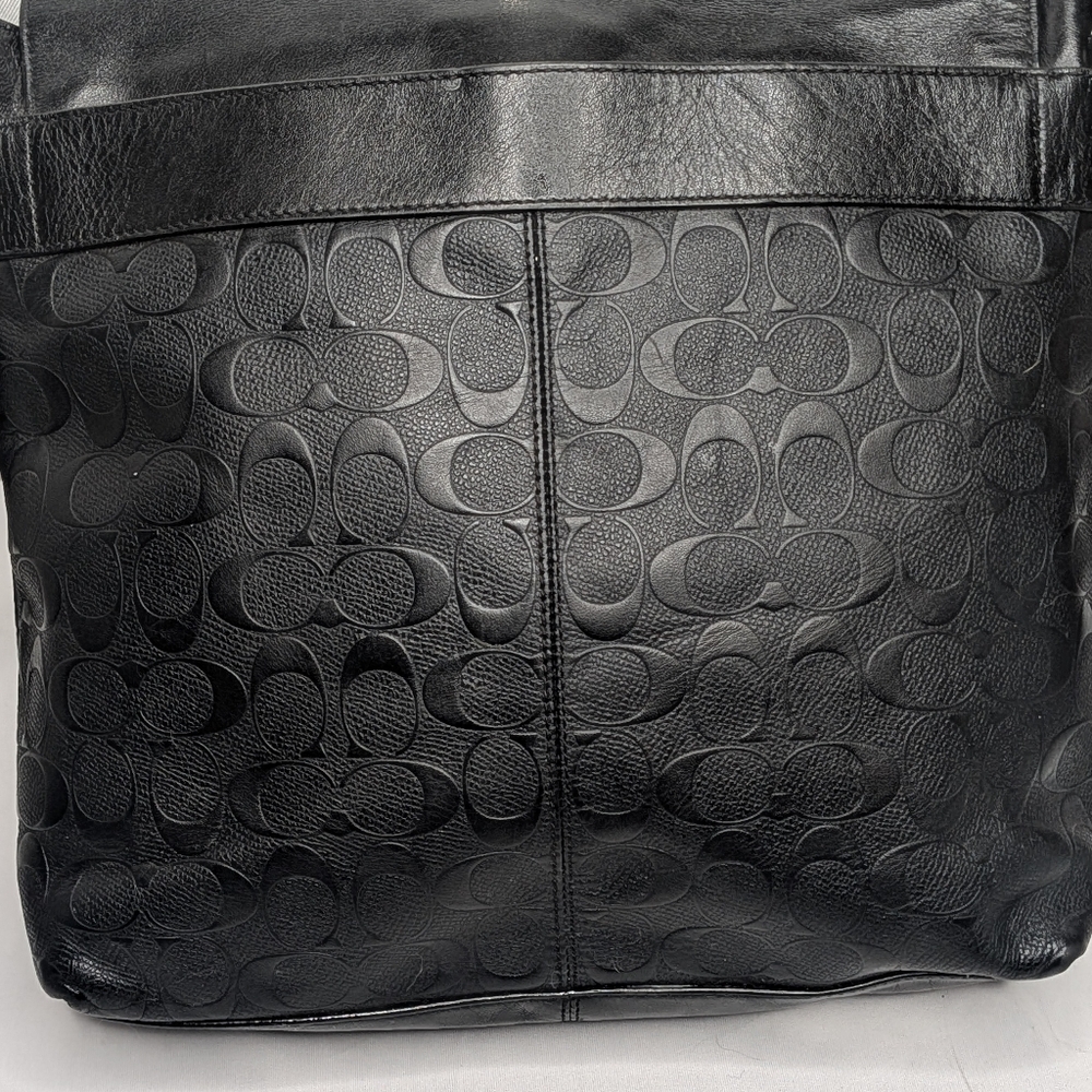 Coach Black Leather Signature C Logo Embossed Messenger Crossbody Bag F28577 - Picture 5 of 16
